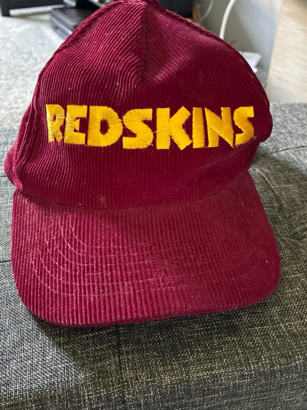 Red 'REDSKINS' Corduroy Cap - Burgundy with Yellow Logo